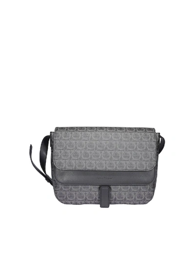 Shop Ferragamo Gancini Monogram Messenger Bag In Grey And Black