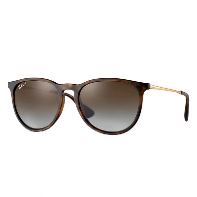 Ray Ban Sunglasses Woman Erika @collection - Gold Frame Brown Lenses Polarized 54-18 In Gold