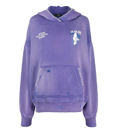 Amiri Distressed effect Logo Hoodie In Purple ModeSens