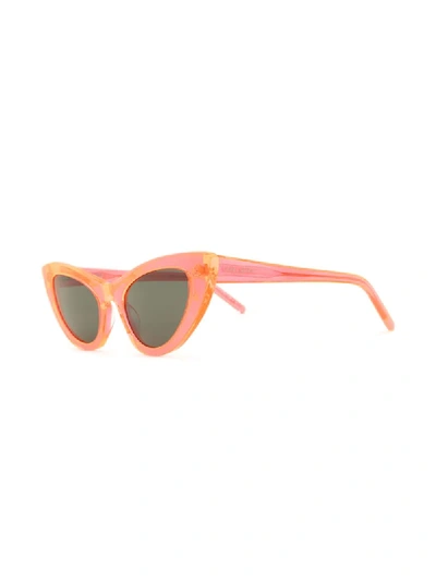Shop Saint Laurent Lily Cat Eye Sunglasses In 7510 -neon Orange Grey