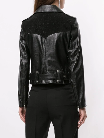 Shop Saint Laurent Glitter Detailing Biker Jacket In Black