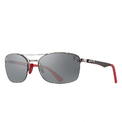 Shop Ray Ban Rb3617m Scuderia Ferrari Usa Limited Edition Sunglasses Silver Frame Silver Lenses 62-18