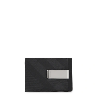 Shop Burberry Chase Checked Card Holder And Money Clip In Charcoal