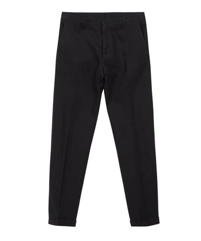 Shop Paul Smith Turned-up Linen Trousers In Navy