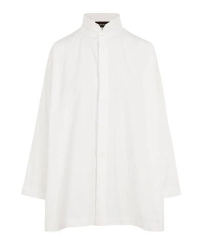 Shop Eskandar Slim Cotton Poplin A-line Shirt In White