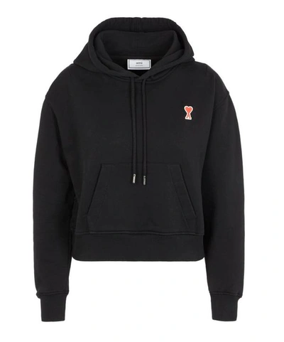 Shop Ami Alexandre Mattiussi Ami Logo Hooded Sweatshirt In Noir