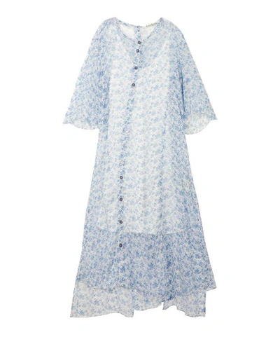Shop Acne Studios Floral-print Chiffon Dress In Blue/white