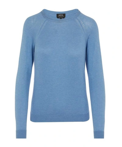 Shop Apc Lilas Knitted Crew-neck Jumper In Light Blue