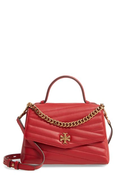 Shop Tory Burch Kira Chevron Quilted Leather Top Handle Satchel In Red Apple