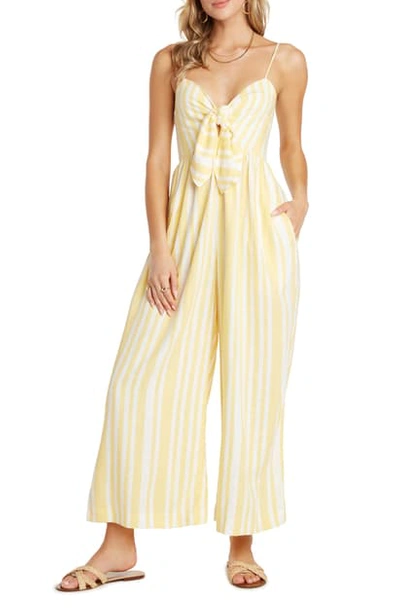 Shop Willow Cindy Stripe Tie Front Jumpsuit In Lemon