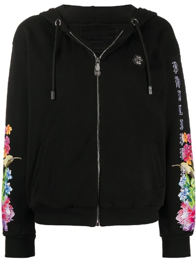 Shop Philipp Plein Tropical Flower And Animal Print Hoodie In Black