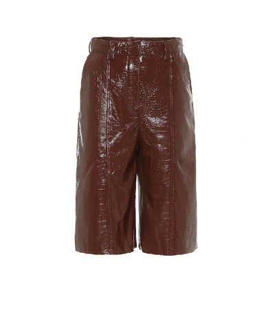 Shop Dodo Bar Or High-rise Leather Bermuda Shorts In Brown