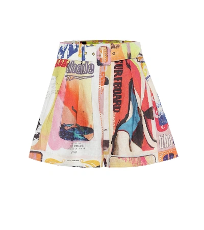 Shop Zimmermann Brightside High-rise Linen Shorts In Multicoloured