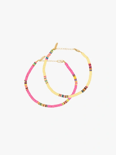 Shop All The Must Gold-plated Heishi Beaded Anklet Set In Pink