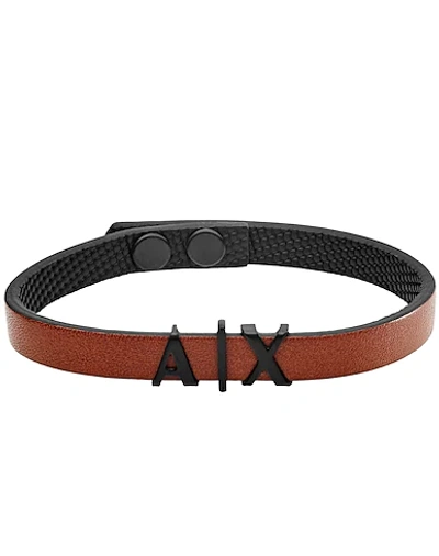 Shop Armani Exchange Man Bracelet Brown Size - Soft Leather, Stainless Steel
