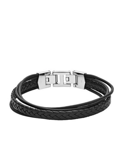 Shop Fossil Man Bracelet Black Size - Soft Leather, Stainless Steel
