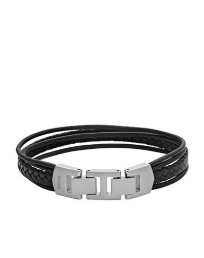 Shop Fossil Man Bracelet Black Size - Soft Leather, Stainless Steel