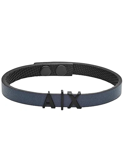 Shop Armani Exchange Man Bracelet Blue Size - Soft Leather, Stainless Steel