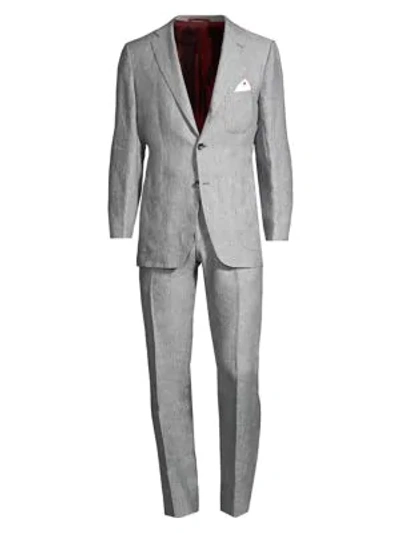 Shop Kiton Light Grey Linen Suit