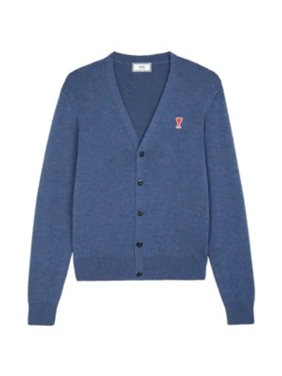 Shop Ami Alexandre Mattiussi Ami De Coeur Wool Cardigan In Bleu Chine