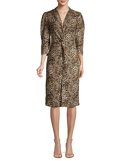 Shop Rebecca Taylor Women's Lynx-print Short-sleeve Ruffle Silk Dress In Oat Combo
