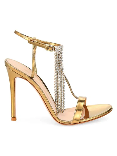 Shop Gianvito Rossi Crystal-embellished Metallic Leather Sandals In Mekong