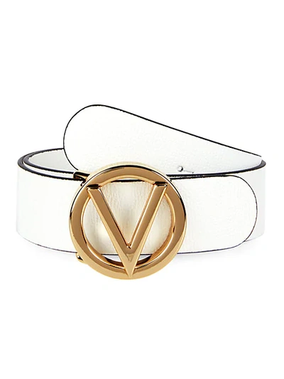 Shop Valentino By Mario Valentino Guisy Logo Pebbled Leather Belt In White