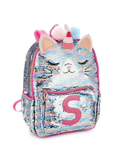 Kid's Sequin & Faux Fur Pom-pom Cat Backpack In Letter A