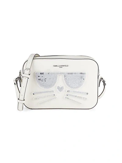 Shop Karl Lagerfeld Maybelle Faux Leather Choupette Camera Bag In White