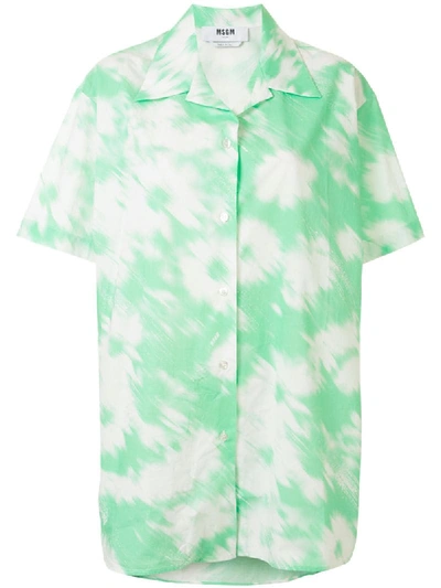Shop Msgm Painterly-print Short-sleeve Shirt In Green