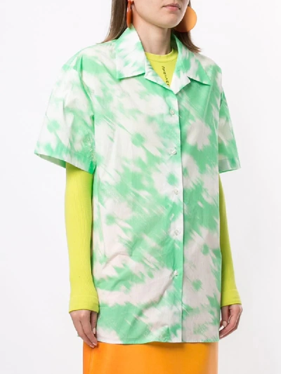 Shop Msgm Painterly-print Short-sleeve Shirt In Green