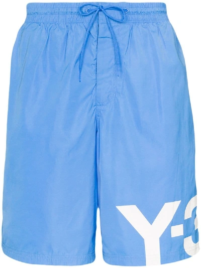 Shop Y-3 Logo Swim Shorts In Blue