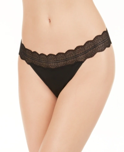 Shop Calvin Klein Women's Lace Trim Thong Underwear Qd3779 In Black