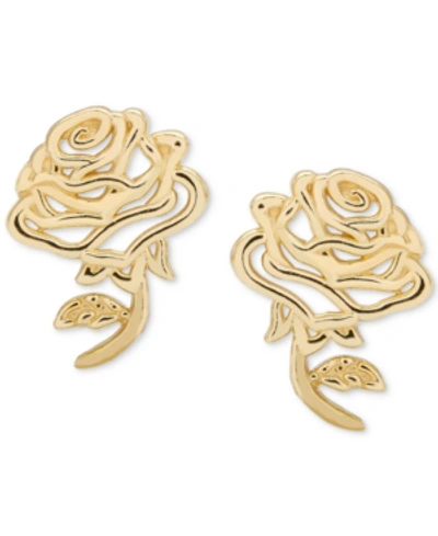 Shop Disney Children's Belle Rose Stud Earrings In 14k Gold In Yellow Gold
