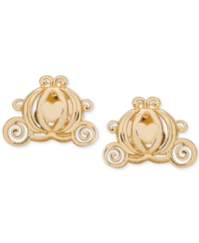 Shop Disney Children's Cinderella Pumpkin Coach Stud Earrings In 14k Gold In Yellow Gold