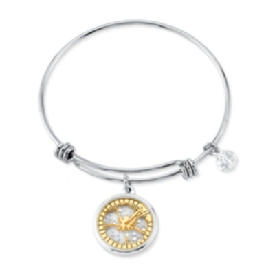 Shop Disney 's Two-tone Crystal "ohana" Glass Shaker Adjustable Bangle Bracelet In Stainless Steel For Unwritten In Gold Two Tone