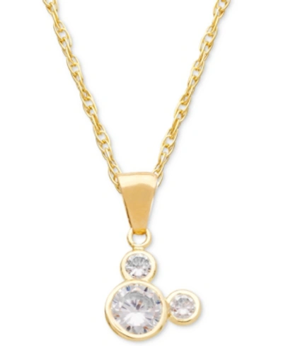 Shop Disney Children's Cubic Zirconia Mickey Mouse 15" Pendant Necklace In 14k Gold In Yellow Gold