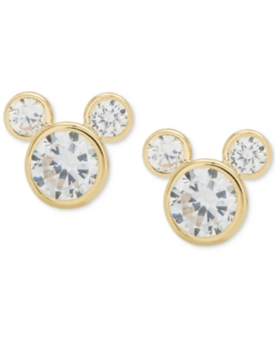 Shop Disney Children's Cubic Zirconia Mickey Mouse Stud Earrings In 14k Gold In Yellow Gold