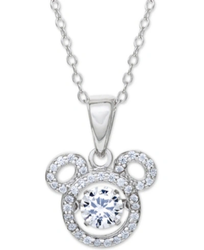 Shop Disney Cubic Zirconia Mickey Mouse 15"+2" Extender Pendant Necklace In Sterling Silver