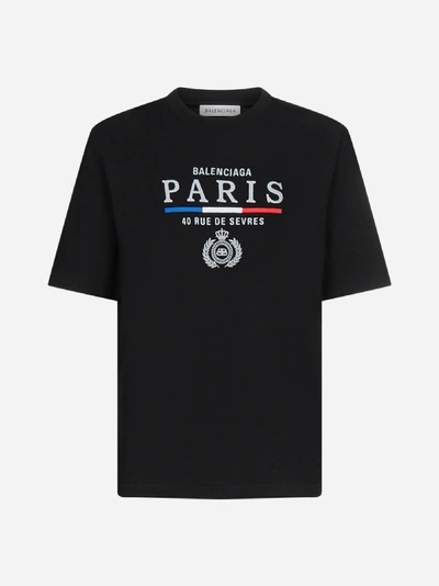 Shop Balenciaga Paris Flag Logo Cotton T-shirt