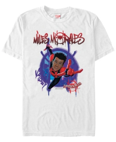 Shop Marvel Men's Spider-man Into The Spiderverse Miles Morales Graffiti Logo Short Sleeve T-shirt In White