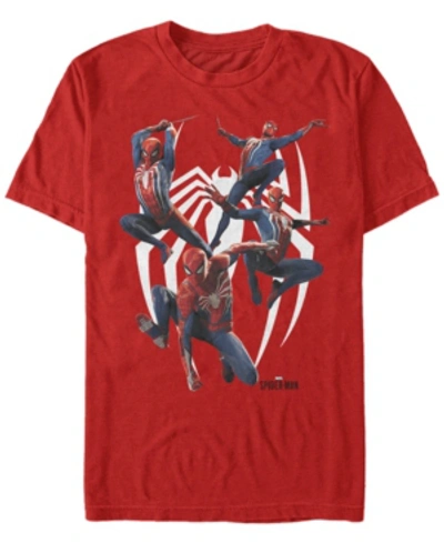 Shop Marvel Men's Spider-man Many Poses Of Spider-man Short Sleeve T-shirt In Red