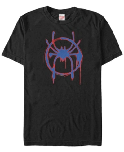 Shop Marvel Men's Spider-man Into The Spiderverse Red And Blue Paint Logo Short Sleeve T-shirt In Black