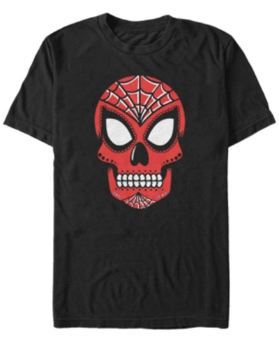 Shop Marvel Men's Spider-man Sugar Skull Big Face Mask Short Sleeve T-shirt In Black