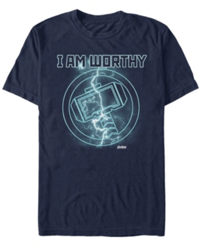 Marvel Men's Avengers Endgame I Am Worthy Thor Lightning Logo, Short Sleeve T-shirt In Navy