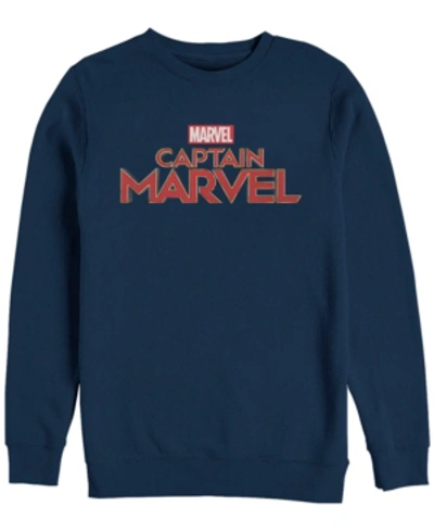 Shop Marvel Men's Captain  Chest Text Logo, Crewneck Fleece In Navy