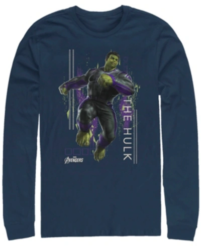 Shop Marvel Men's Avengers Endgame Hulk Action Pose, Long Sleeve T-shirt In Navy