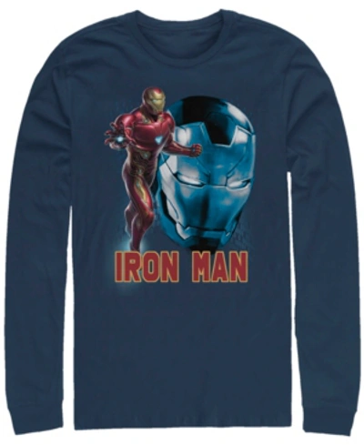Shop Marvel Men's Avengers Endgame Iron Man Big Face Action Pose, Long Sleeve T-shirt In Navy