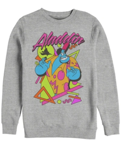 Disney Men's Aladdin Genie In A Shirt Retro Abstract, Crewneck Fleece In Heathr Gry