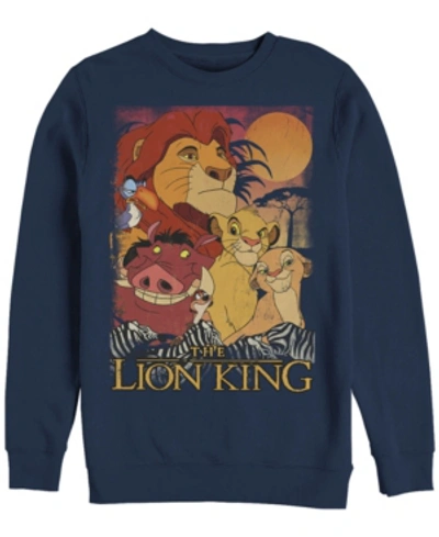 Disney Men's Lion King Happy Group Shot Sunset, Crewneck Fleece In Navy